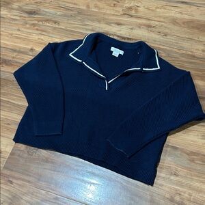 Natural Reflections Cotton Fisherman's Sweater Johnny Collar Contrast Knit Sz S